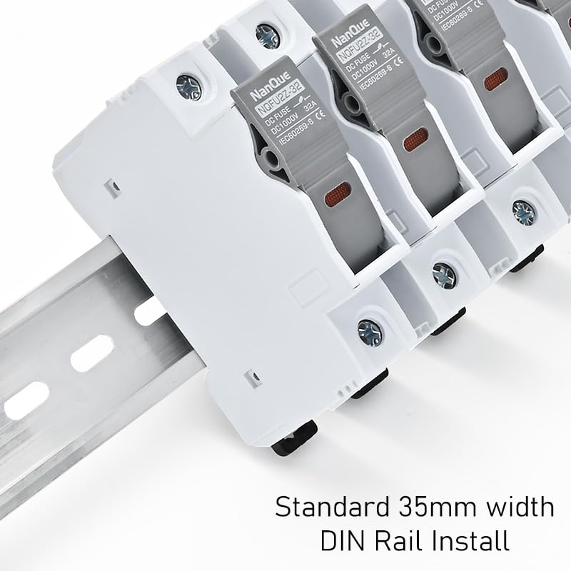 NanQue 2Pcs DC Fuse Holder with Core Block 100-1000V Solar PV Battery Short-Circuit Protect Single Poles 5/6/8/10/12/15/16/20/25/30/32 Amp 25kA Break Capacity Din Rail Install with Light Indicate (8A) - Image 5